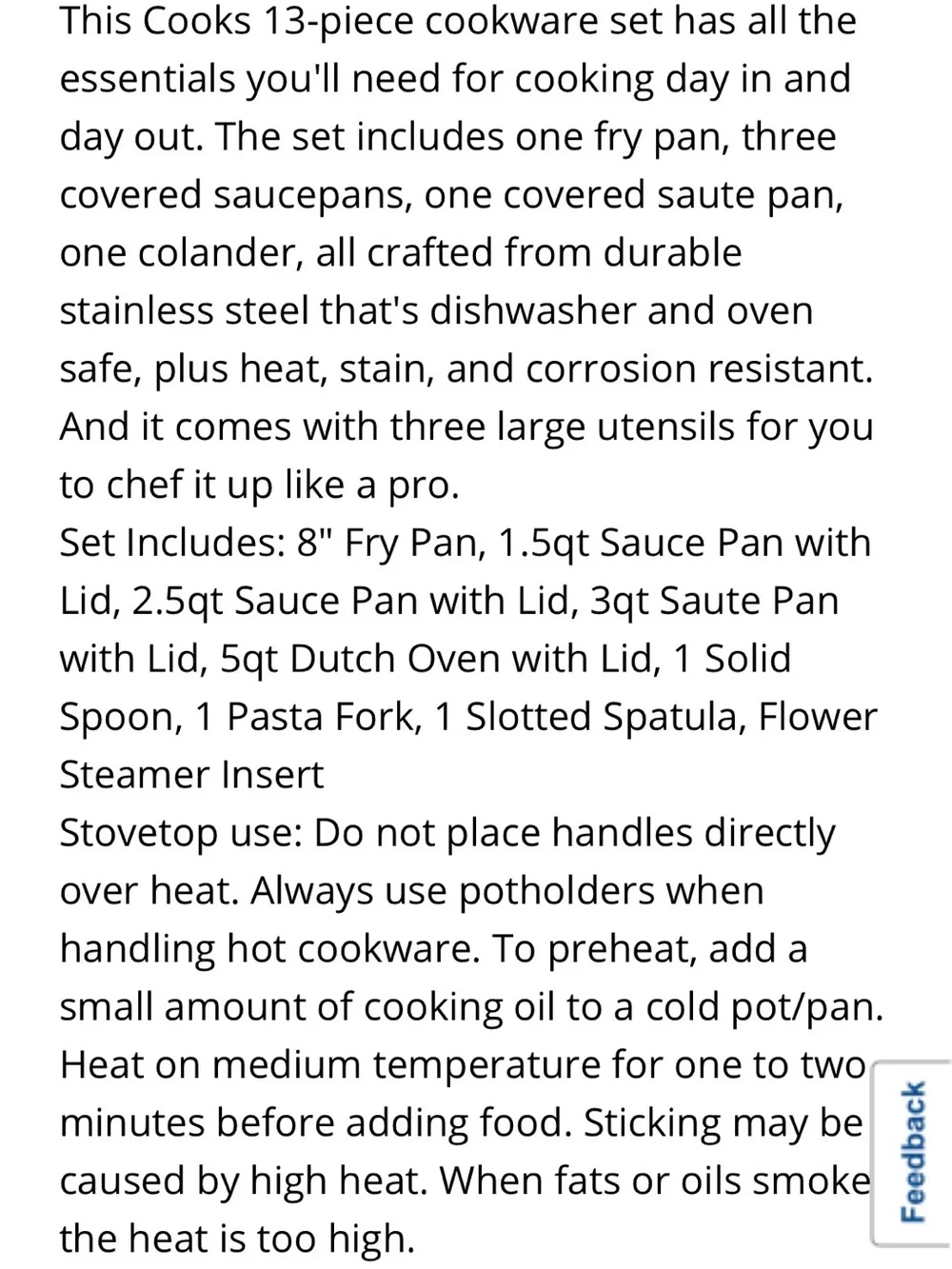 Cooks 13pc Stainless Steel Sutton Cookware Set (new)
